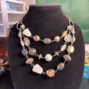 Lane Bryant Three-Layer Necklace with Bronze-tone and White Crackle Beads